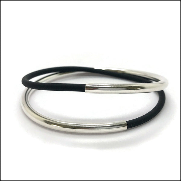spiral tube sterling silver & black rubber bracelet - made to order