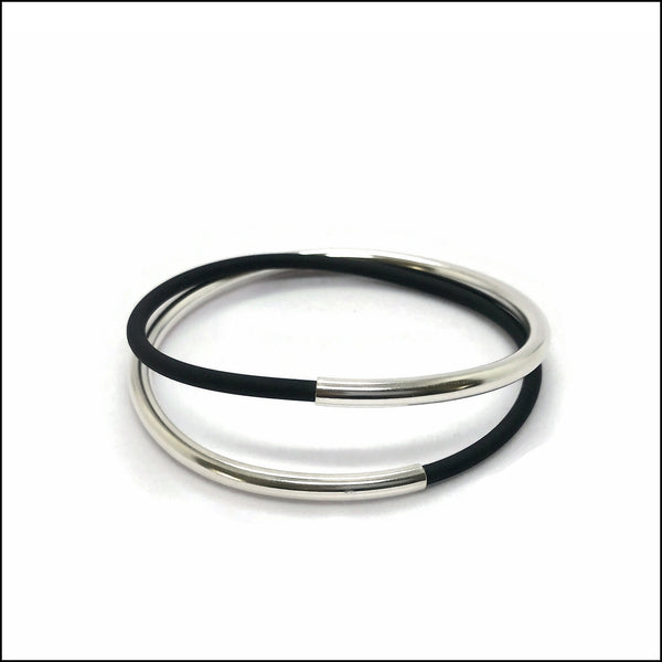 spiral tube sterling silver & black rubber bracelet - made to order