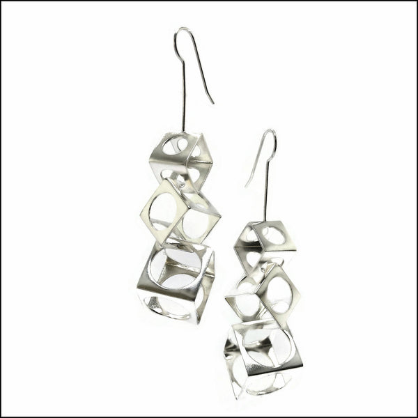 3 tiered cubes with circles earrings- made to order