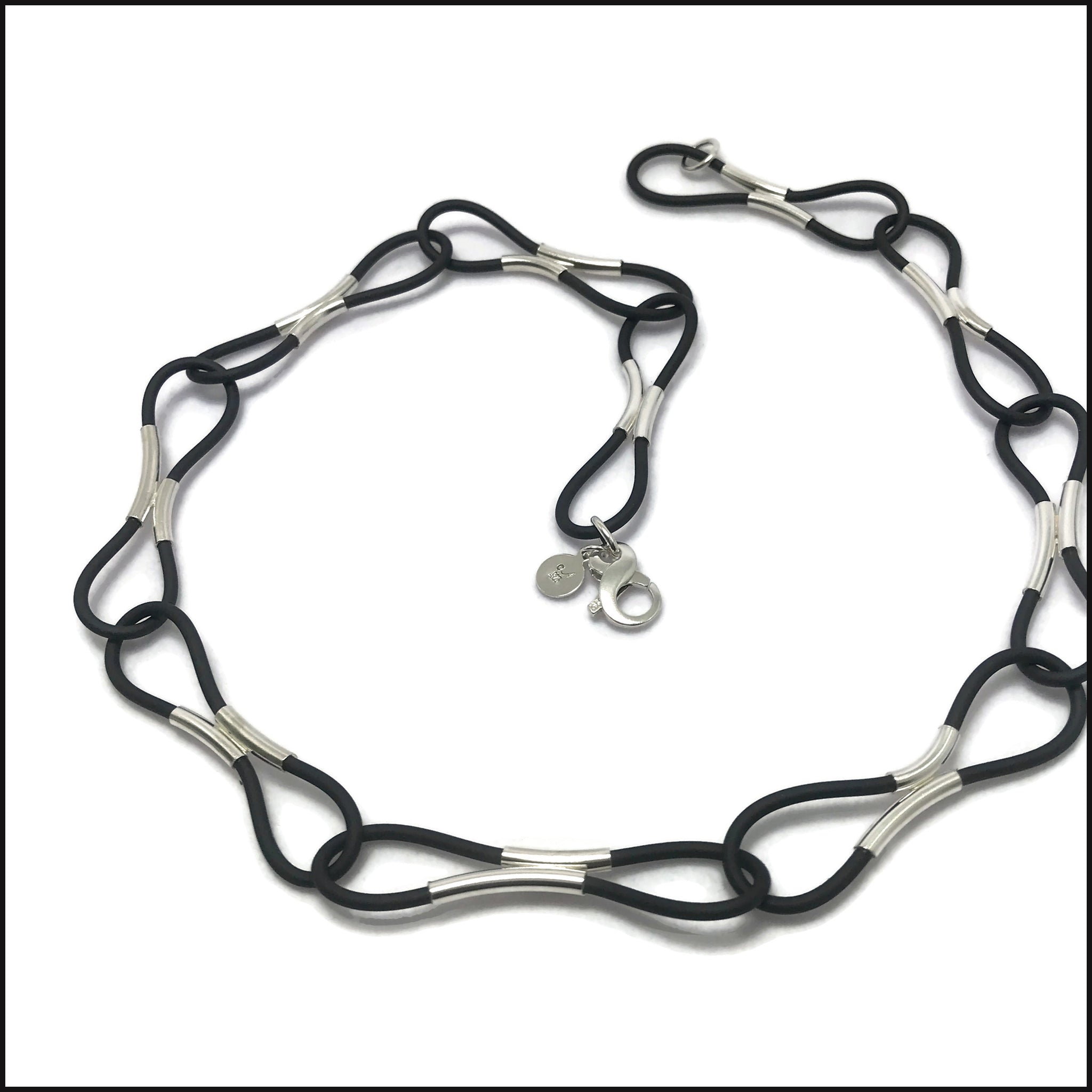 loops necklace sterling silver & black rubber - made to order