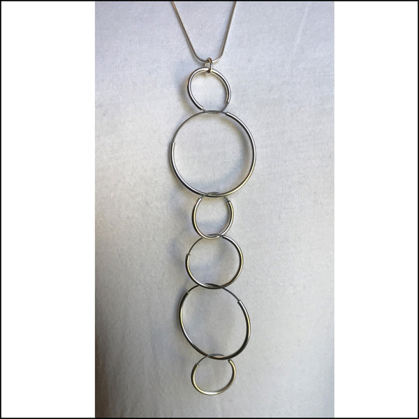 circles sterling silver and stainless steel long necklace