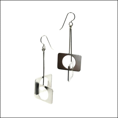 crossed rectangles with circles earrings - made to order