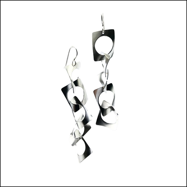 5 tiered cricle-in-rectangles waves earrings - made to order