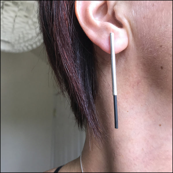 tube with black rubber post earrings  - made to order