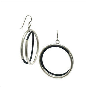 spiral tube hoop earrings sterling silver & black rubber - made to order