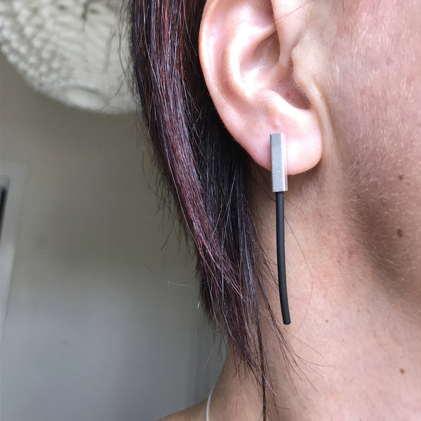 tube with black rubber post earrings  - made to order